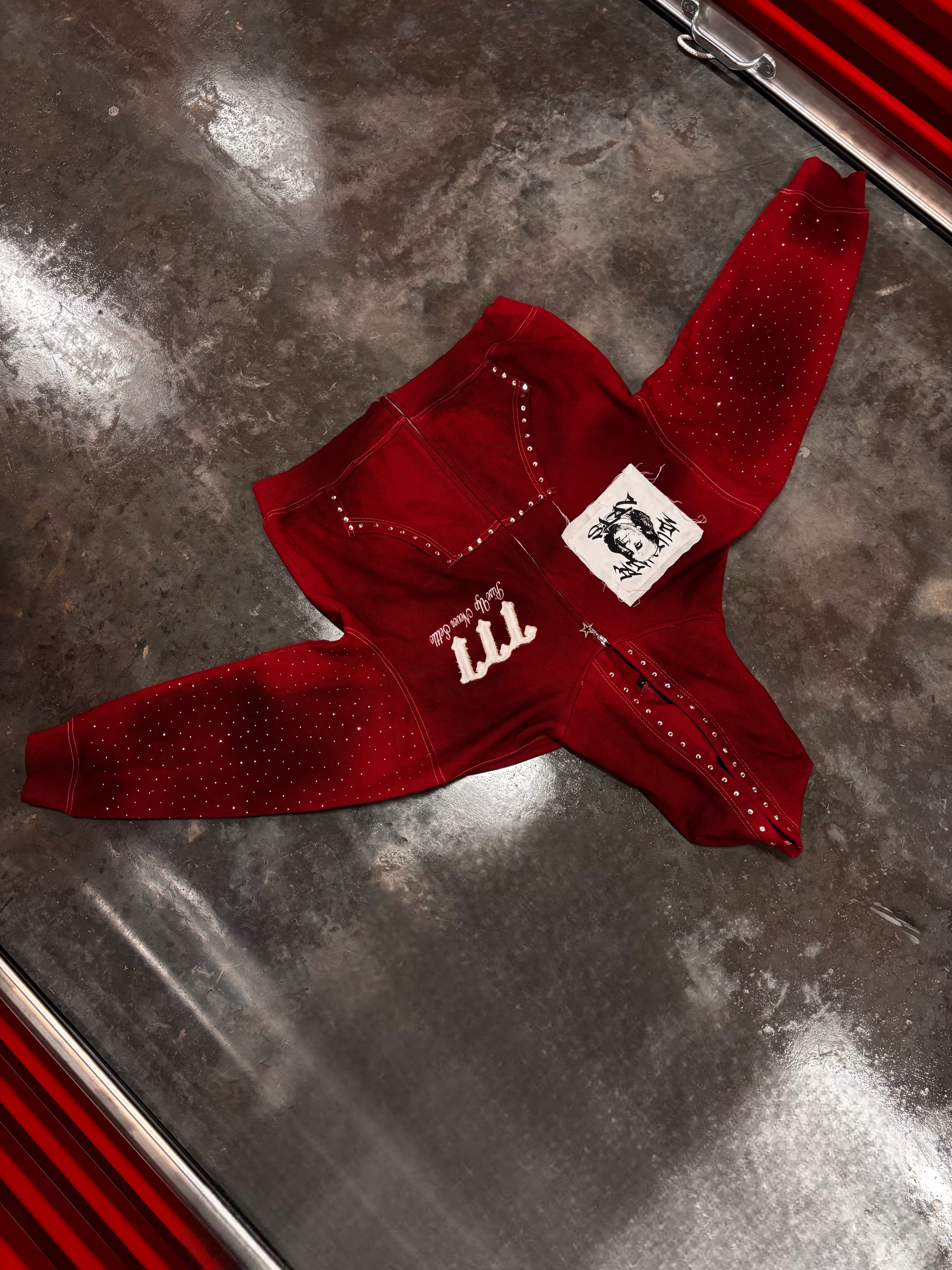 Rise Up Zip Hoodie (Crimson Studded)