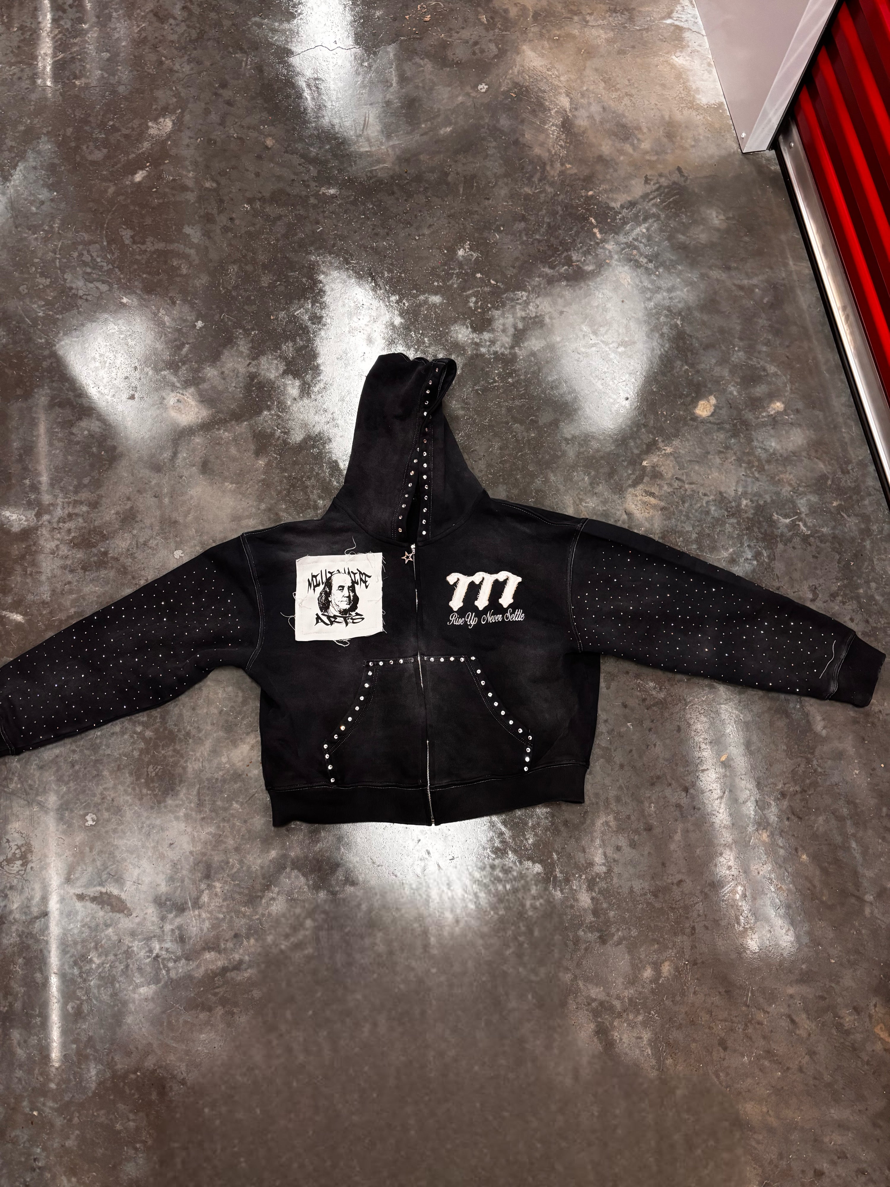 Rise Up Zip Hoodie (Black Studded)