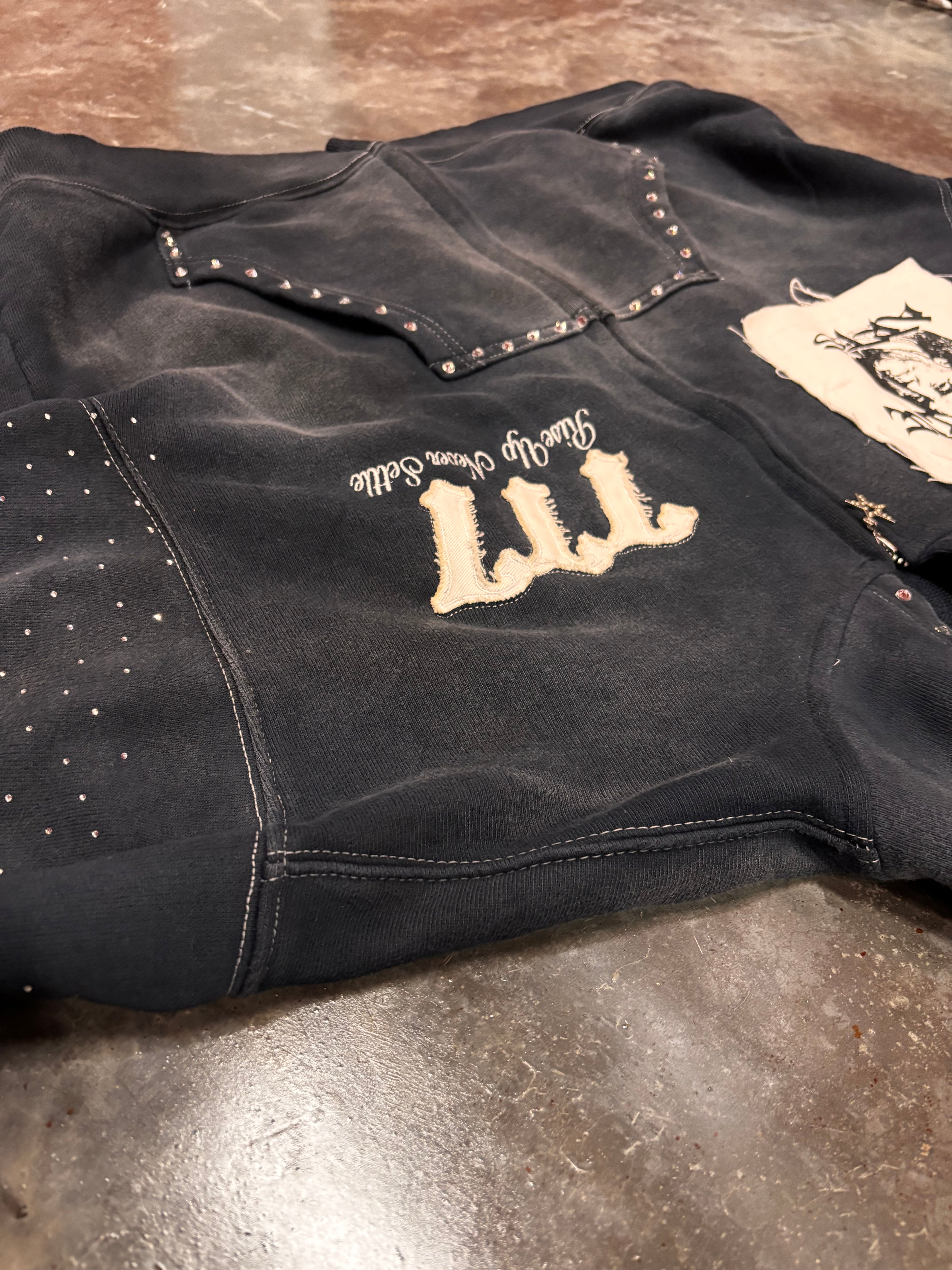 Rise Up Zip Hoodie (Black Studded)