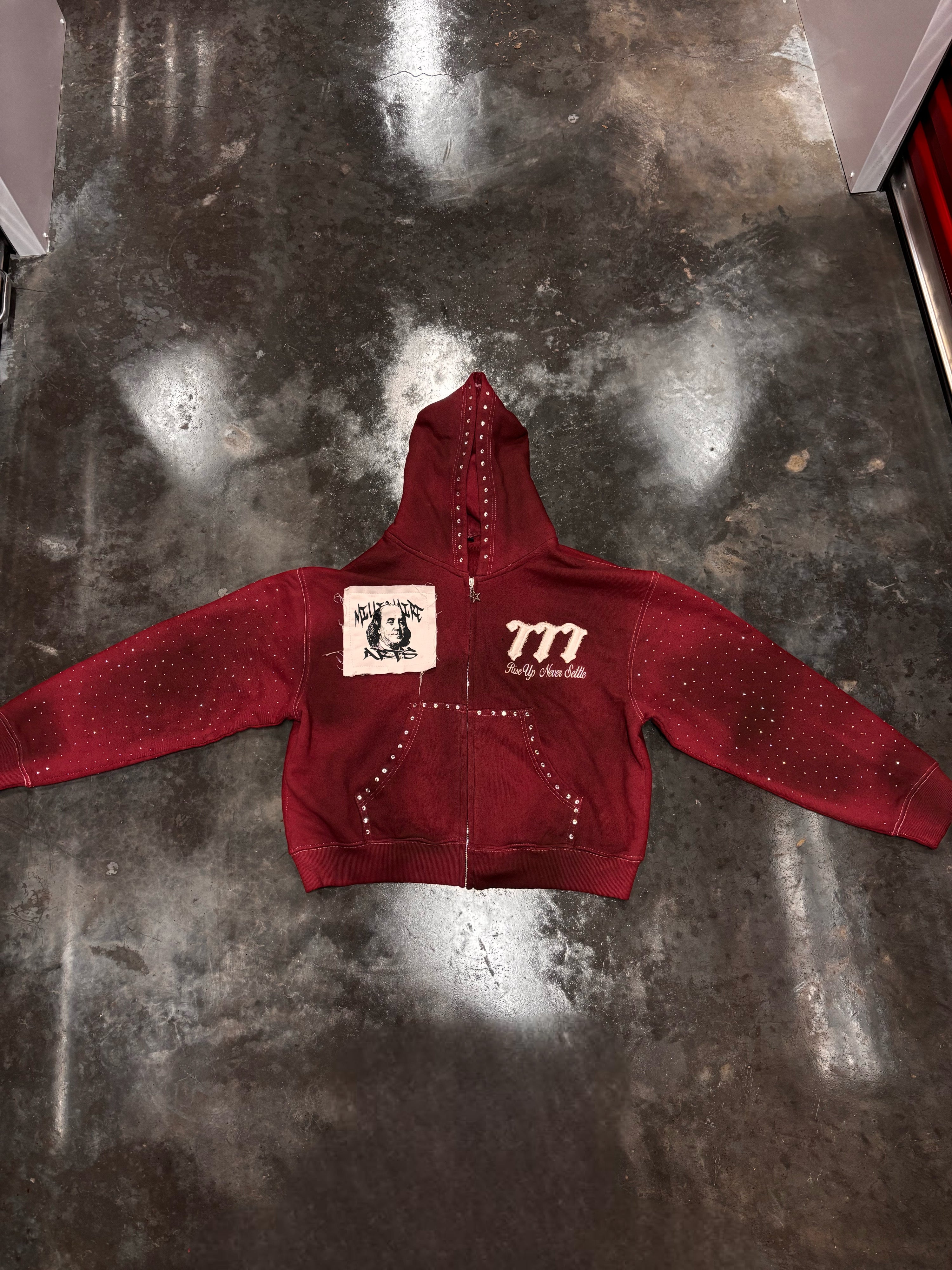Rise Up Zip Hoodie (Crimson Studded)