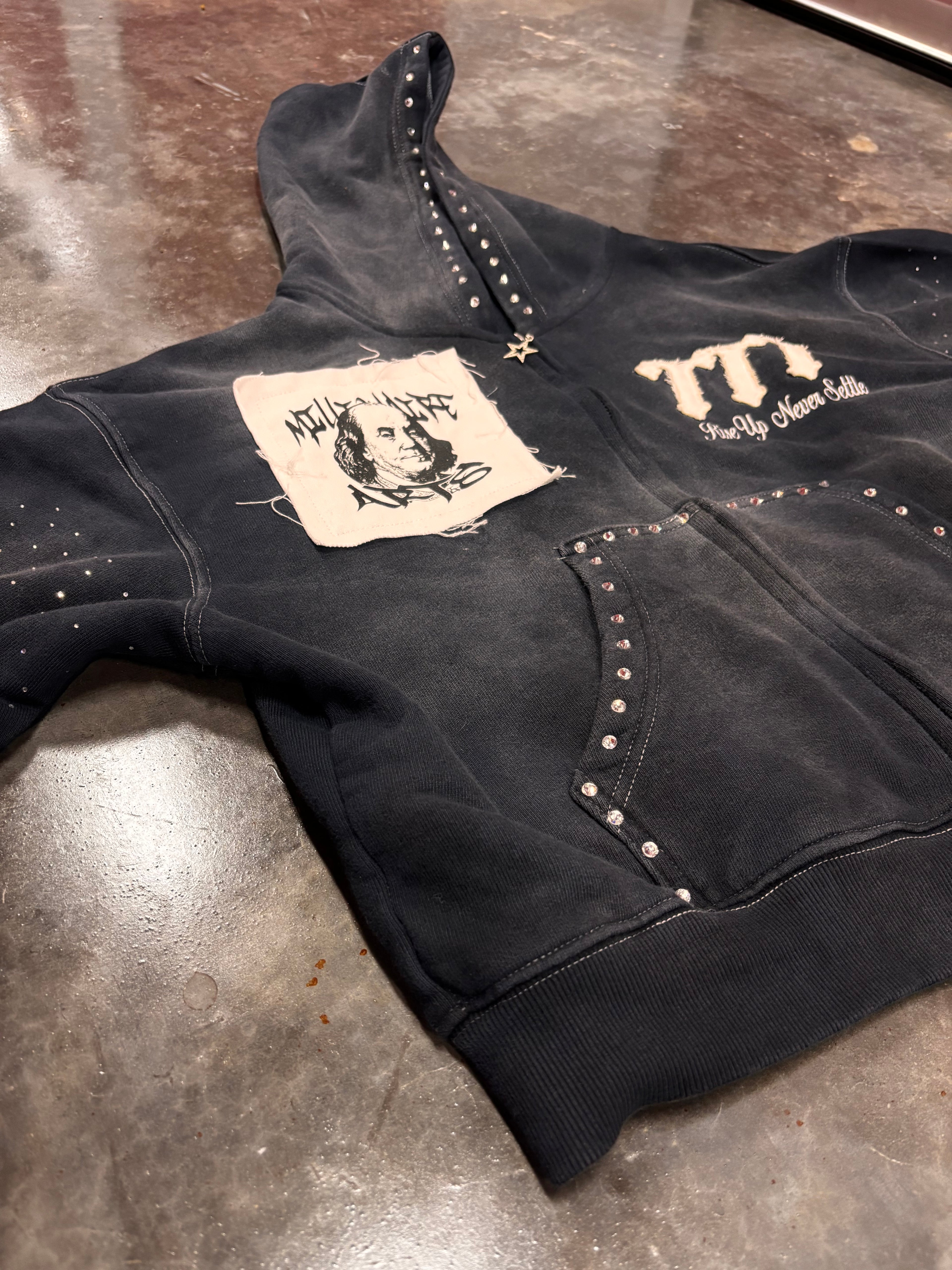 Rise Up Zip Hoodie (Black Studded)