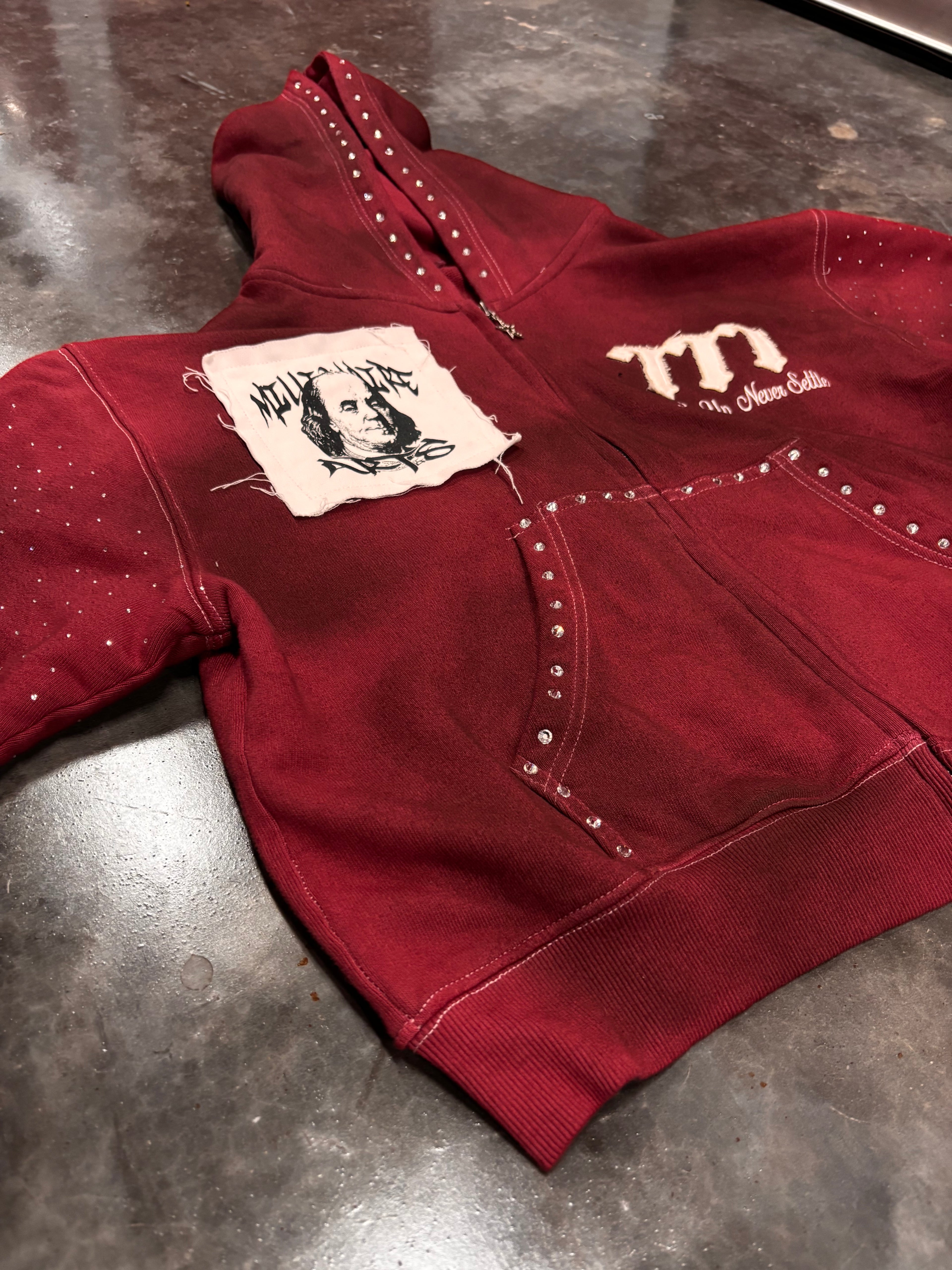 Rise Up Zip Hoodie (Crimson Studded)