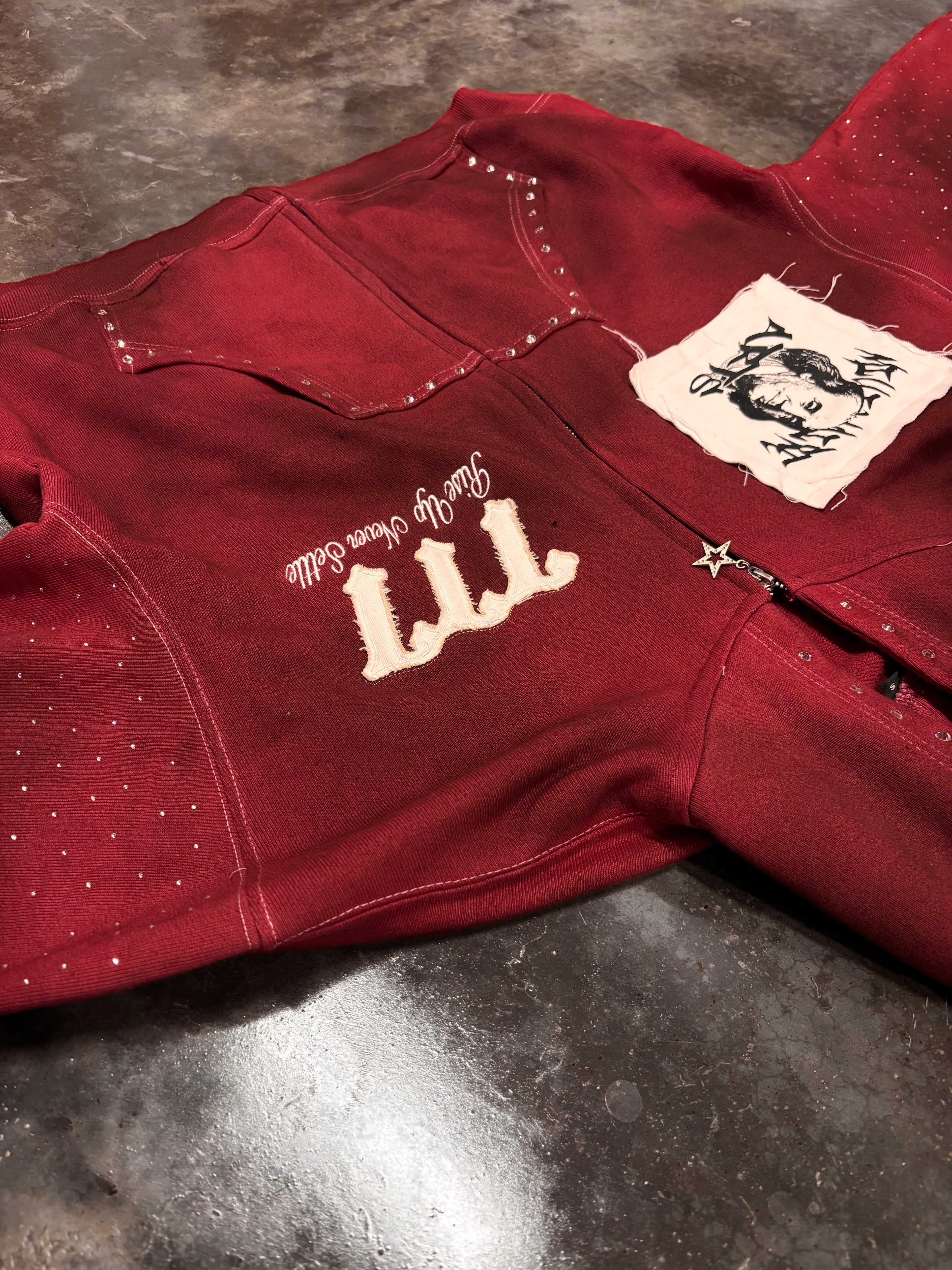 Rise Up Zip Hoodie (Crimson Studded)